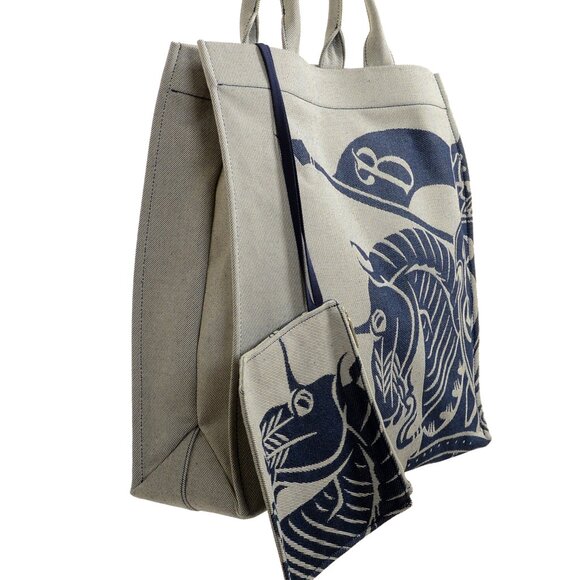 Burberry Unisex "Knight" Large Canvas EKD Square Tote Handbag Shoulder Bag - Picture 2 of 5